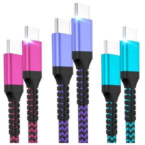 USB C to USB C Cable, [3Pack 6ft] 60W Nylon USB Type C Fast Charging Charger C Cords Compatible with iPhone 15/15 Plus/15 Pro/15 Pro Max, Samsung Galaxy S20 S10 Note 20,MacBook Pro 2020