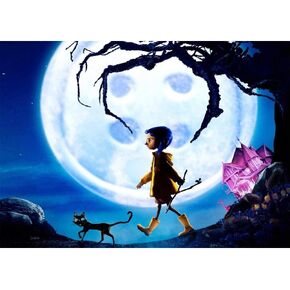 Cartoon Movie Photo Background Halloween 7x5 Bright Moon Coraline Backdrop Pink Palace for Girls Halloween Birthday Party Decor Black Cat Wooden Branch Studio Backdrops