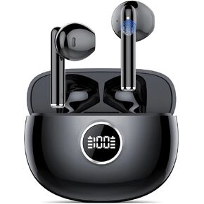 S23 Wireless Earbuds, Bluetooth 5.3 Stereo Bass, in Ear Noise Cancelling Mic, Earphones IPX7 Waterproof, 57H Playtime Display, USB Mini Charging Case Earbuds for Android/iOS/Windows (Black)