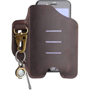 VIPERADE PJ20 Phone Holster, Universal Leather Phone Holster with Key Holder, Large Cell Phone Holster with Belt Loop, Leather Belt Phone Holster for Men (Brown)