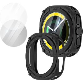 Case Compatible for Samsung Galaxy Watch Ultra 47mm with 2 PCS Tempered Glass, Hollow-Out Soft TPU Protective Case Anti-Scratch Screen Protector for Galaxy Watch 7 Ultra Case-White
