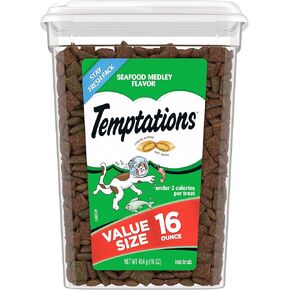 TEMPTATIONS Classic Crunchy and Soft Cat Treats Savory Salmon Flavor, 6.3 oz. Pouch