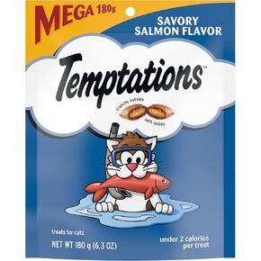 TEMPTATIONS Classic Crunchy and Soft Cat Treats Savory Salmon Flavor, 6.3 oz. Pouch
