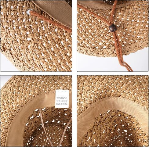 قبعة رعاة البقر من القش، قبعة غربية من قش الشمس، قبعة من القش للصيف الغربي مع حزام للنساء والرجال باللون الكاكي in Kuwait