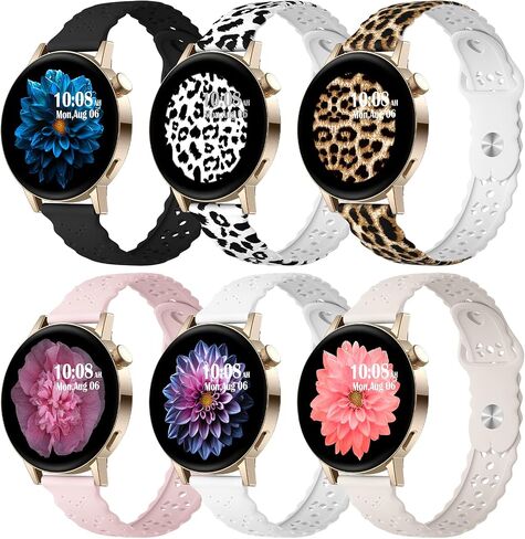 6 Pack Bands Compatible with Samsung Galaxy Watch 6/5/4 40mm 44mm,Watch 6 Classic 43mm 47mm/5 Pro 45mm/Watch 4 3 Classic Band 42mm 46mm/Active 2, 20mm Slim Sport Lace Silicone Wristband for Women Men in Saudi Arabia