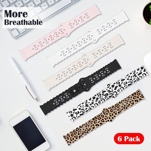 6 Pack Bands Compatible with Samsung Galaxy Watch 6/5/4 40mm 44mm,Watch 6 Classic 43mm 47mm/5 Pro 45mm/Watch 4 3 Classic Band 42mm 46mm/Active 2, 20mm Slim Sport Lace Silicone Wristband for Women Men in Saudi Arabia