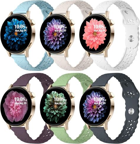 6 Pack Bands Compatible with Samsung Galaxy Watch 6/5/4 40mm 44mm,Watch 6 Classic 43mm 47mm/5 Pro 45mm/Watch 4 3 Classic Band 42mm 46mm/Active 2, 20mm Slim Sport Lace Silicone Wristband for Women Men in Saudi Arabia