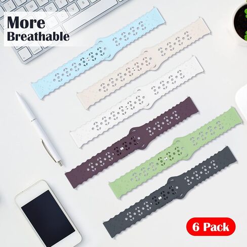 6 Pack Bands Compatible with Samsung Galaxy Watch 6/5/4 40mm 44mm,Watch 6 Classic 43mm 47mm/5 Pro 45mm/Watch 4 3 Classic Band 42mm 46mm/Active 2, 20mm Slim Sport Lace Silicone Wristband for Women Men in Saudi Arabia