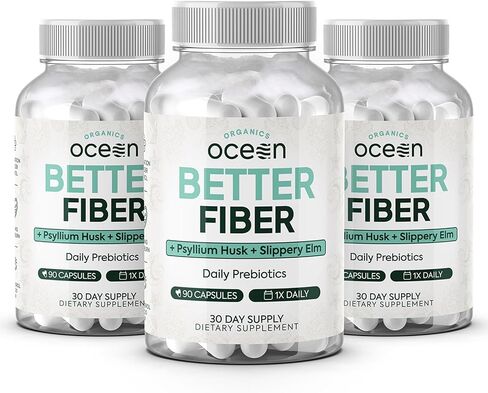 Better Fiber - Daily Fiber Supplement - Soften Stool for Effortless Bowel Movements - with Psyllium Hulk and Slippery Elm - 90 Capsules in Saudi Arabia