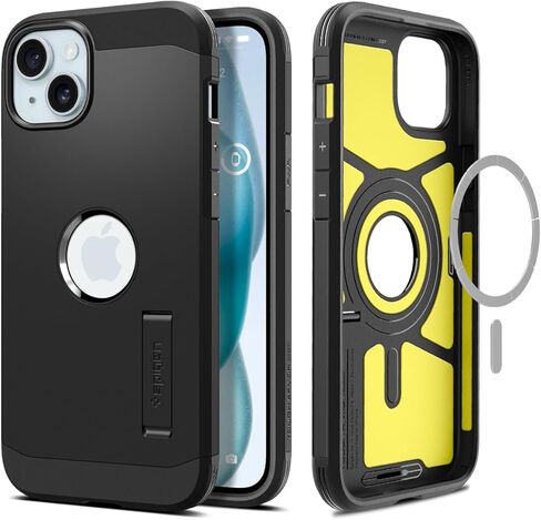Spigen Tough Armor MagFit Designed for iPhone 15 Plus Case (2023) [Kickstand] [Military-Grade Protection] Compatible with MagSafe - Black in Saudi Arabia