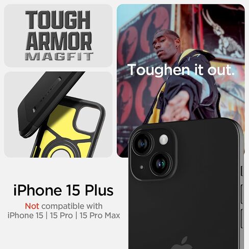 Spigen Tough Armor MagFit Designed for iPhone 15 Plus Case (2023) [Kickstand] [Military-Grade Protection] Compatible with MagSafe - Black in Saudi Arabia