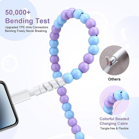 Aolcev 3.3FT Charging Cable Durable and Stylish 66W Fast Charger Cord Beaded Charging Cord for iPhone 14 13 12 11 Pro Max Xr Xs X 8 7 6 Plus iPad Pro/Air/Mini White in Saudi Arabia