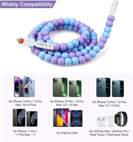 Aolcev 3.3FT Charging Cable Durable and Stylish 66W Fast Charger Cord Beaded Charging Cord for iPhone 14 13 12 11 Pro Max Xr Xs X 8 7 6 Plus iPad Pro/Air/Mini White in Saudi Arabia