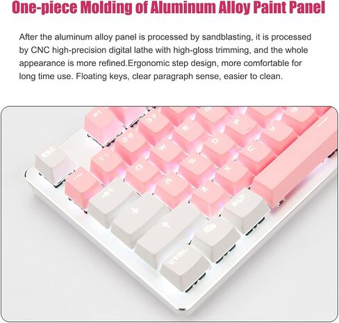 Lomiluskr Wired Mechanical Gaming Keyboard, 104 Keys and 6 Media Keys Anti-Ghosting, 2 Colors PBT Keycap, Hot-swappable Switch, Elegant White Backlight, Aluminum Panel (Pink&White, Blue Switch) in Saudi Arabia
