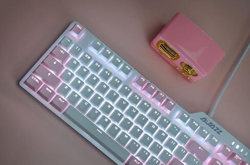 Lomiluskr Wired Mechanical Gaming Keyboard, 104 Keys and 6 Media Keys Anti-Ghosting, 2 Colors PBT Keycap, Hot-swappable Switch, Elegant White Backlight, Aluminum Panel (Pink&White, Blue Switch) in Saudi Arabia