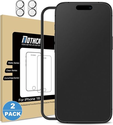 Mothca 2 Pack Matte Glass Screen Protector for iPhone 16 Plus [6.7 inch] + 2 Pack Camera Lens Protector, Anti-Glare & Anti-Fingerprint Case Friendly Tempered Glass Film, Bubble Free, Smooth as Silk in Kuwait