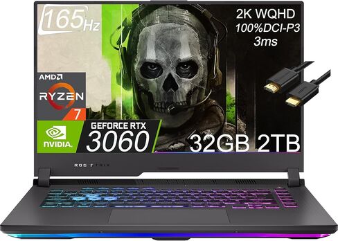 ASUS ROG Strix G15 15.6 بوصة 2K 165 هرتز (AMD Ryzen 7 6800H، ذاكرة الوصول العشوائي 32 جيجابايت، 2 تيرابايت PCIe SSD، GeForce RTX 3060 6 جيجابايت) كمبيوتر محمول للألعاب بلوحة مفاتيح بإضاءة خلفية RGB، نوع C، W-iFi 6E، Win 11 Home (متجدد) in Saudi Arabia