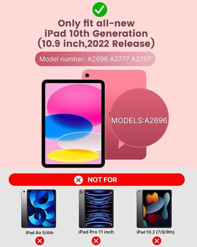 حافظة لوحة مفاتيح typecase Folio لجهاز iPad الجيل العاشر 2022 (10.9 بوصة)، بإضاءة خلفية بـ 7 ألوان، لاسلكية مغناطيسية قابلة للفصل، رفيعة وخفيفة، حامل أقلام رصاص، وردي فاتح in Kuwait