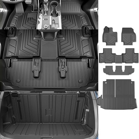 حصيرة أرضية powoq متوافقة مع 7 و8 مقاعد 2024 Toyota Grand Highlander مسند الظهر وبطانة البضائع البديلة لملحقات Toyota Grand Highlander 2024 (حصيرة البضائع مع مسند الظهر + حصيرة الأرضية) in Kuwait