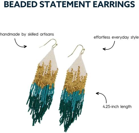 INK+ALLOY Claire Luxe Ombre Mixed Metallic 4.25-Inch Beaded Fringe Boho Earrings Handmade Jewelry for the Modern Bohemian in Kuwait