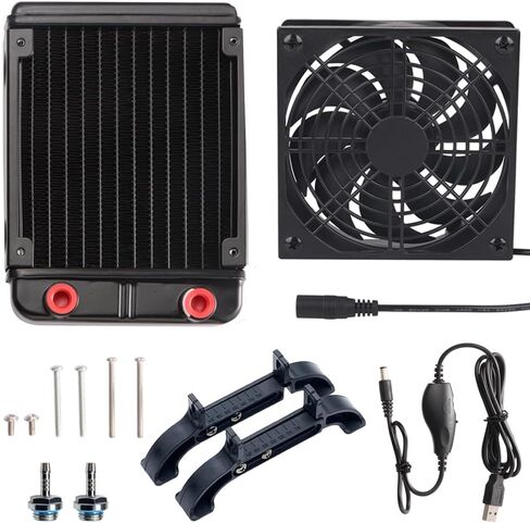 Water Cooling Computer Radiator with Stand, Aluminum Heat Exchanger Liquid Cooling Radiator Heat Sink 120mm with Speed Control Cooling Fan for CPU PC Laser Water Cool System DC12V Black in Saudi Arabia