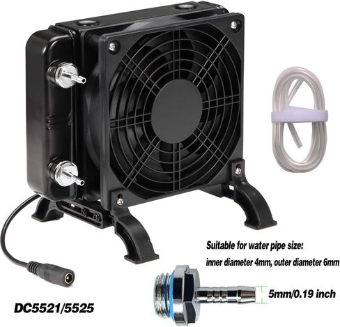 Water Cooling Computer Radiator with Stand, Aluminum Heat Exchanger Liquid Cooling Radiator Heat Sink 120mm with Speed Control Cooling Fan for CPU PC Laser Water Cool System DC12V Black in Saudi Arabia