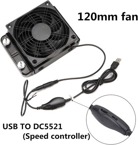 Water Cooling Computer Radiator with Stand, Aluminum Heat Exchanger Liquid Cooling Radiator Heat Sink 120mm with Speed Control Cooling Fan for CPU PC Laser Water Cool System DC12V Black in Saudi Arabia