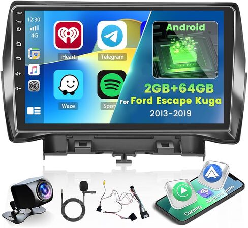 2+64G Android 13 Car Stereo Radio for Ford Escape Kuga 2013-2019, 9'' HD Touch Screen CarPlay Android Auto, AHD Backup Camera, Mirror Link, GPS, WiFi, FM RDS in Saudi Arabia