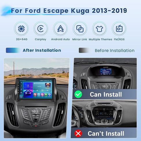 2+64G Android 13 Car Stereo Radio for Ford Escape Kuga 2013-2019, 9'' HD Touch Screen CarPlay Android Auto, AHD Backup Camera, Mirror Link, GPS, WiFi, FM RDS in Saudi Arabia