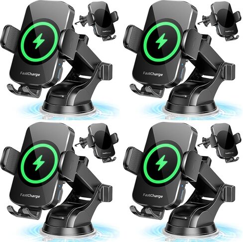 Wireless Car Charger, Fast Charging Phone Holder 3 in 1 Phone Mount Auto Clamping Car Accessories Compatible with iPhone 15 14 13 12 11 Xs XR, Samsung S23 Ultra S22 S21 S20/S10+ S9+ (4pack Black) in Saudi Arabia