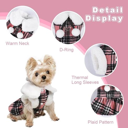 Dog Sweater with Leash Set D Ring Plaid Fleece Dog Clothes for Small Dogs Girl Boy Halloween Winter Pet Dress, Cold Weather Dog Coat Fall XXS Sweater for Chihuahua Yorkie Cat Puppy Costumes, S in Kuwait