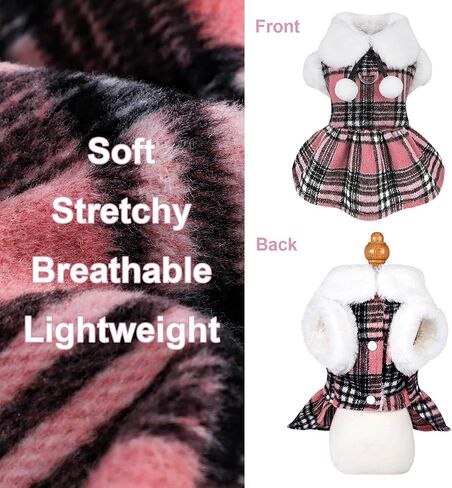 Dog Sweater with Leash Set D Ring Plaid Fleece Dog Clothes for Small Dogs Girl Boy Halloween Winter Pet Dress, Cold Weather Dog Coat Fall XXS Sweater for Chihuahua Yorkie Cat Puppy Costumes, S in Kuwait