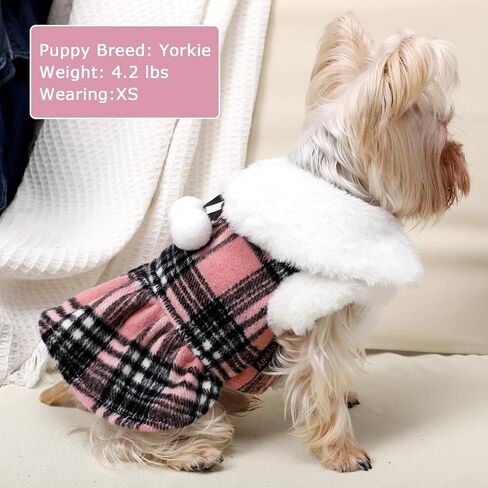 Dog Sweater with Leash Set D Ring Plaid Fleece Dog Clothes for Small Dogs Girl Boy Halloween Winter Pet Dress, Cold Weather Dog Coat Fall XXS Sweater for Chihuahua Yorkie Cat Puppy Costumes, S in Kuwait