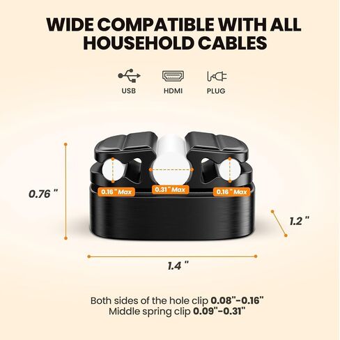6 Pack Cord Organizer Spring Holder Clips, 3-in-1 Small Adjustable Cable Management for Home Office Desk Phone Car Wall Desktop Nightstand, Charger Cables, Net Cables, Computer Power Cables(Yellow) in Saudi Arabia