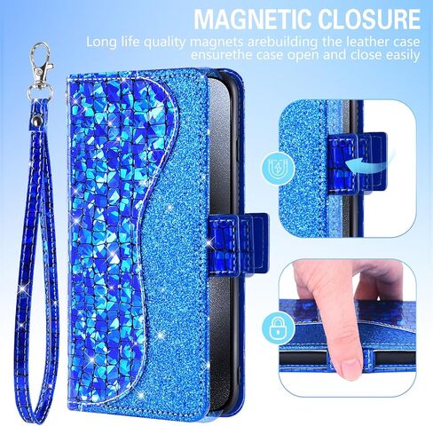حافظة هاتف Asuwish لهاتف iPhone 15 Pro مقاس 6.1 بوصة مع واقي شاشة وحزام معصم وحامل بطاقة قلاب Bling Glitter Cell iPhone15Pro 5G i i-Phone i15 iPhone15 15Pro نساء بنات أزرق in Saudi Arabia