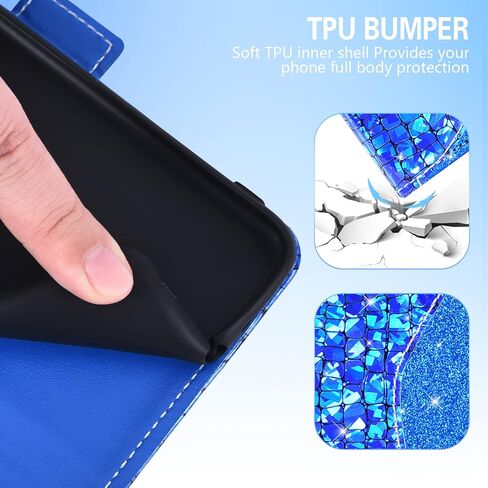 حافظة هاتف Asuwish لهاتف iPhone 15 Pro مقاس 6.1 بوصة مع واقي شاشة وحزام معصم وحامل بطاقة قلاب Bling Glitter Cell iPhone15Pro 5G i i-Phone i15 iPhone15 15Pro نساء بنات أزرق in Saudi Arabia