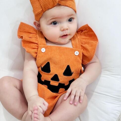 Noubeau My First Halloween Baby Girl Outfit Newborn Pumpkin Bubble Romper Bodysuit Corduroy Overalls Infant Ghost Clothes in Saudi Arabia