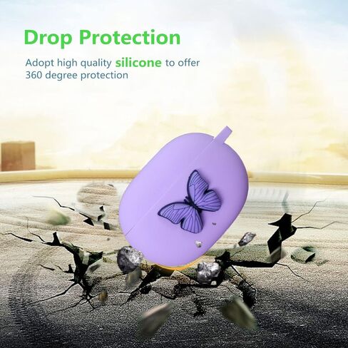 Case for Beats Studio Buds Case with Keychain for Women Girls, Cute Butterfly Soft Silicone Headphones Wireless Charging Case Cover Full Body Anti-Lost Protection for Beat Studio Earphone (Purple) in Saudi Arabia