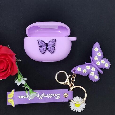 Case for Beats Studio Buds Case with Keychain for Women Girls, Cute Butterfly Soft Silicone Headphones Wireless Charging Case Cover Full Body Anti-Lost Protection for Beat Studio Earphone (Purple) in Saudi Arabia