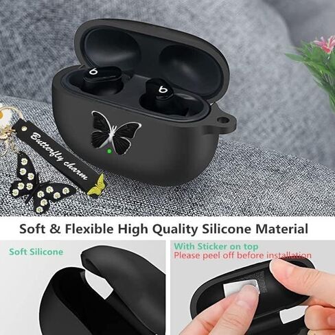 Case for Beats Studio Buds Case with Keychain for Women Girls, Cute Butterfly Soft Silicone Headphones Wireless Charging Case Cover Full Body Anti-Lost Protection for Beat Studio Earphone (Purple) in Saudi Arabia