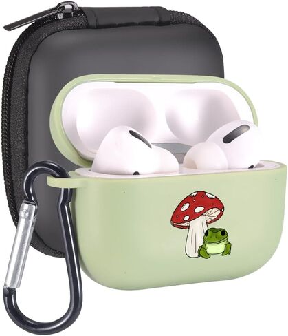 MAYCARI Lovely Frog Mushroom Case for AirPods Pro with Keychain, Cute Animal Design Protective Soft TPU Cover Compatible with AirPods Pro Charging Green Case for Women Girls in Saudi Arabia