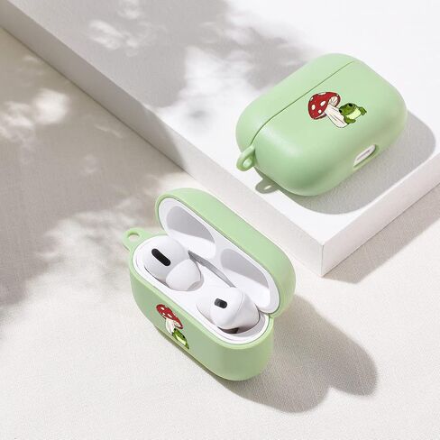 MAYCARI Lovely Frog Mushroom Case for AirPods Pro with Keychain, Cute Animal Design Protective Soft TPU Cover Compatible with AirPods Pro Charging Green Case for Women Girls in Saudi Arabia