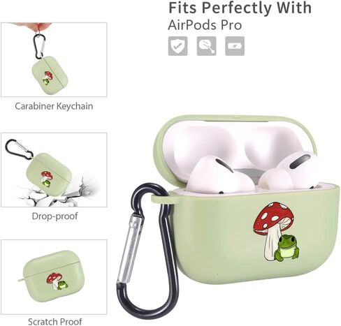 MAYCARI Lovely Frog Mushroom Case for AirPods Pro with Keychain, Cute Animal Design Protective Soft TPU Cover Compatible with AirPods Pro Charging Green Case for Women Girls in Saudi Arabia