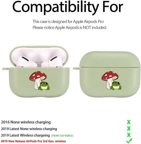MAYCARI Lovely Frog Mushroom Case for AirPods Pro with Keychain, Cute Animal Design Protective Soft TPU Cover Compatible with AirPods Pro Charging Green Case for Women Girls in Saudi Arabia
