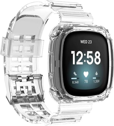 حافظة ساعة Chofit مع حزام متوافق مع Fitbit Versa 4/Versa 3/Sense 2/Sense، غطاء حماية هلامي شفاف رياضي للسيدات لطيف فتاة كريستال رياضية مع حزام لـ Fitbit Versa 4/Versa 3/Sense 2/Sense in Saudi Arabia