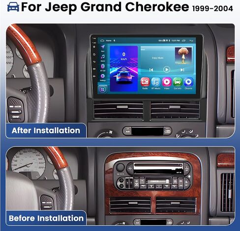 [2+64G] راديو السيارة Hikity Android 13 Carplay اللاسلكي لسيارة Jeep Grand Cherokee 1999-2004، شاشة لمس عالية الدقة مقاس 9 بوصات مع نظام ملاحة GPS WiFi Android Auto BT FM/RDS كاميرا احتياطية in Saudi Arabia