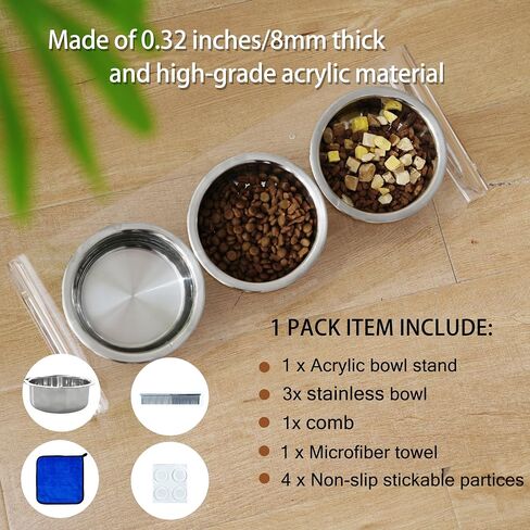 Tilted Raised Elevated Food and Water Bowls Stand for Cat or Small Dogs - Puppy's Clear Acrylic Stainless Steel Dishes Holder for Boy or Girl Pet,Modern,Durable and Easy to Clean by WBhonghui (Black) in Saudi Arabia