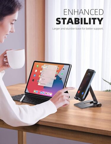Lamicall Adjustable Cell Phone Stand for Desk - Foldable Aluminum Desktop Phone Holder Cradle Dock, Compatible with Phone 13 12 Mini 11 Pro Xs Xs Max Xr X 8 7 6 6s Plus Smartphones, Tablets (4-11'') in Kuwait