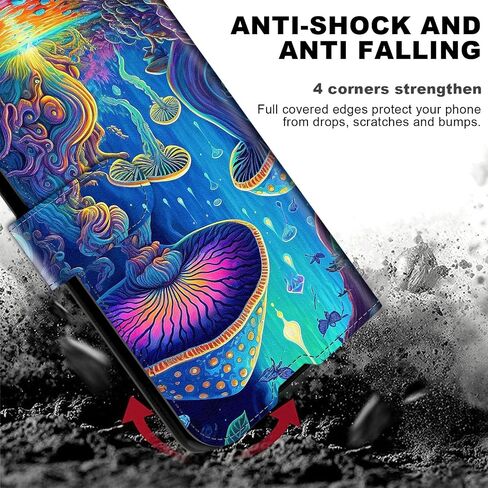حافظة محفظة لهاتف Moto G Power 5G 2024 مع مسند حامل بطاقة الائتمان RFID، غطاء واقٍ مقاوم للصدمات من جلد البولي يوريثان قابل للطي لهاتف Moto G Power 5G 2024، Cool Mushroom in Saudi Arabia