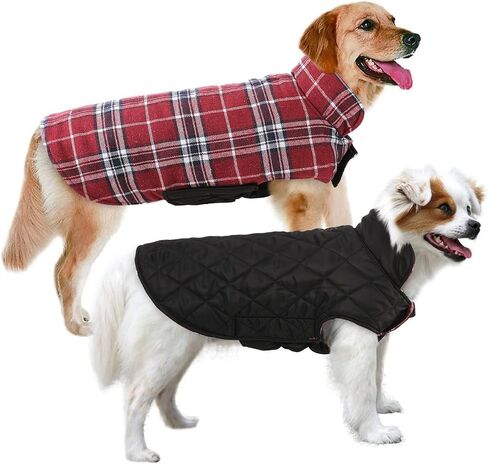 MIGOHI Dog Jackets for Winter, Reversible Dog Coat Windproof Waterproof Dog Winter Jackets for Cold Weather, British Style Plaid Dog Coats Warm Dog Vest for Small Medium Large Dogs, Green XL in Kuwait